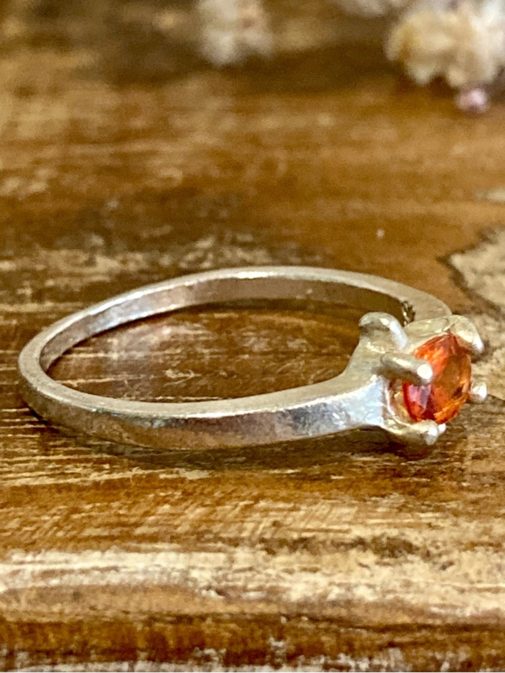 Sterling Silver Orange Gemstone Ring • Size 9 • Handmade Look • Wonky Prong - Picture 5 of 16